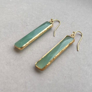 Aventurine Gold Earrings, Natural Green Aventurine Stone, Rectangle Long Earring