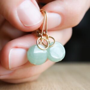 Green Aventurine Earrings: 14k Gold Filled Lever Back, Gemstone Circle Coins