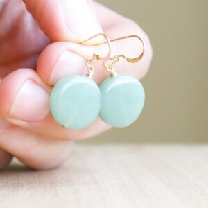 Green Aventurine Earrings: 14k Gold Filled Circle Gemstone Dangles