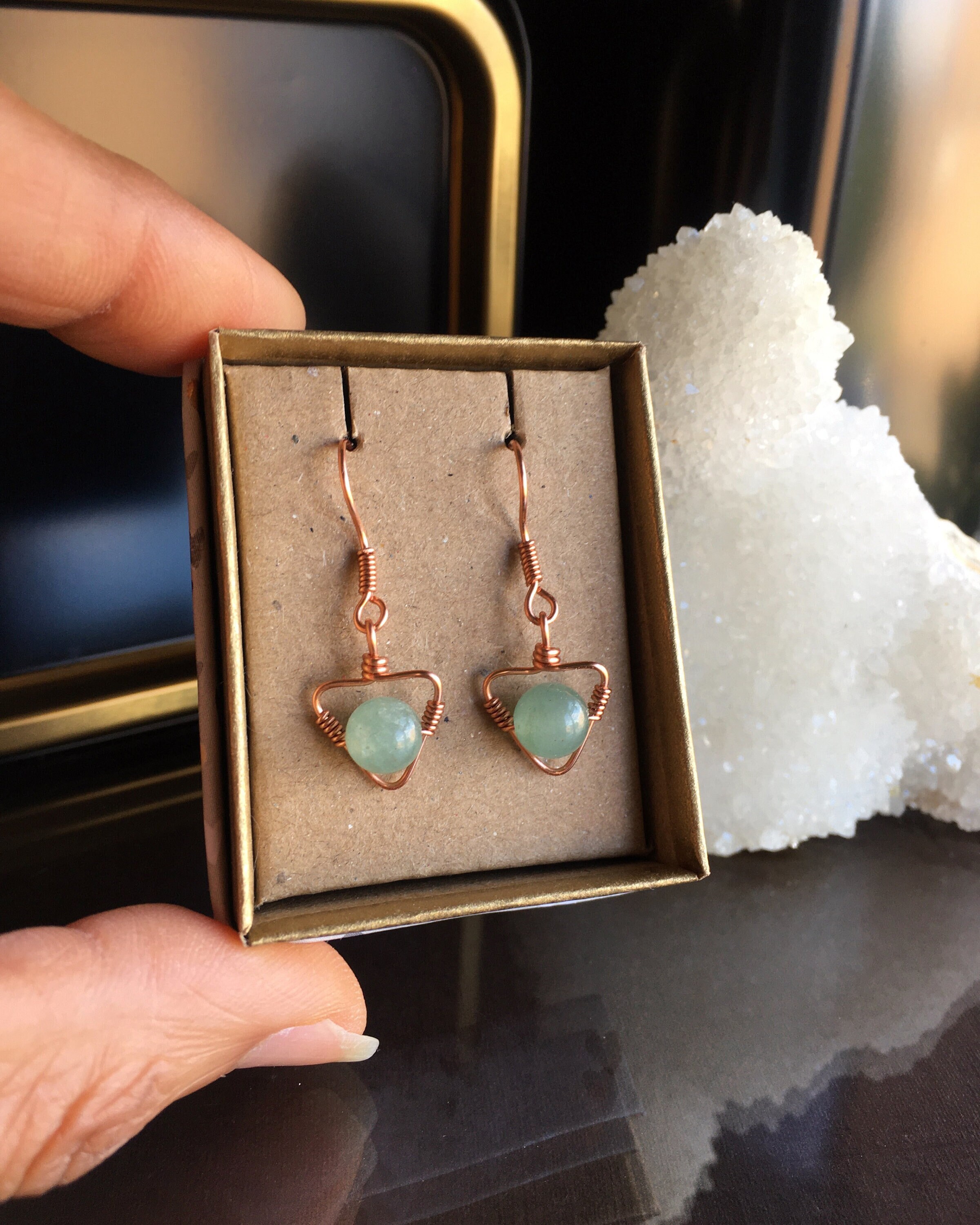 Green Aventurine Dangle Earrings, Gift Box