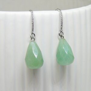 Green Aventurine Earrings Gemstone Earrings Aventurine Drop Earings Cubic Zirconia Earrings with Green Drop Silver Earrings for Women Gift