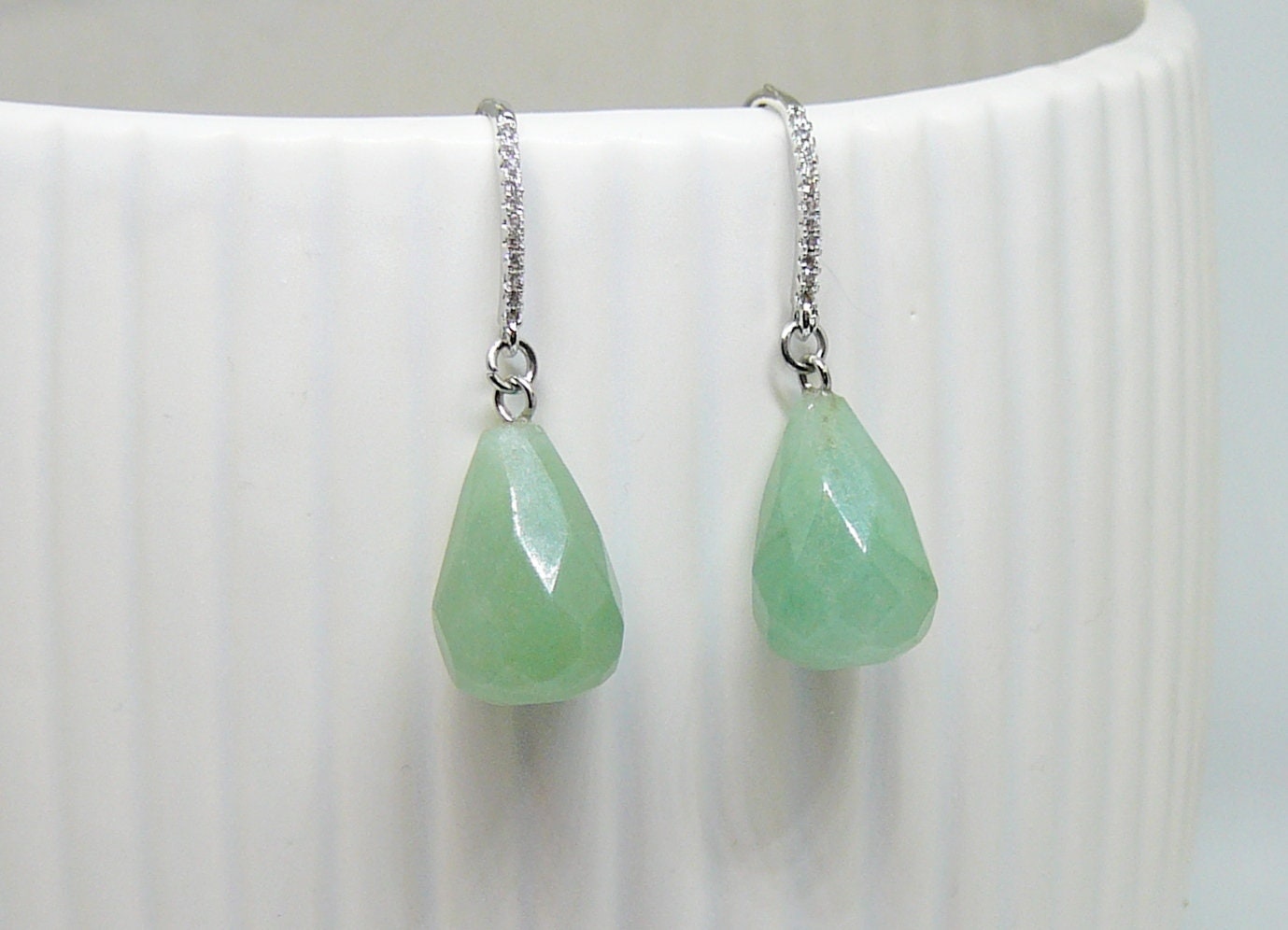 Green Aventurine Earrings Gemstone Earrings Aventurine Drop Earings Cubic Zirconia Earrings With Green Drop Silver Earrings For Women Gift