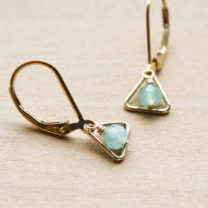 Green Aventurine Earrings: Geometric Dangle, 14k Gold Fill Leverback Green Aventurine Earrings: Geometric Dangle, 14k Gold Fill Leverback