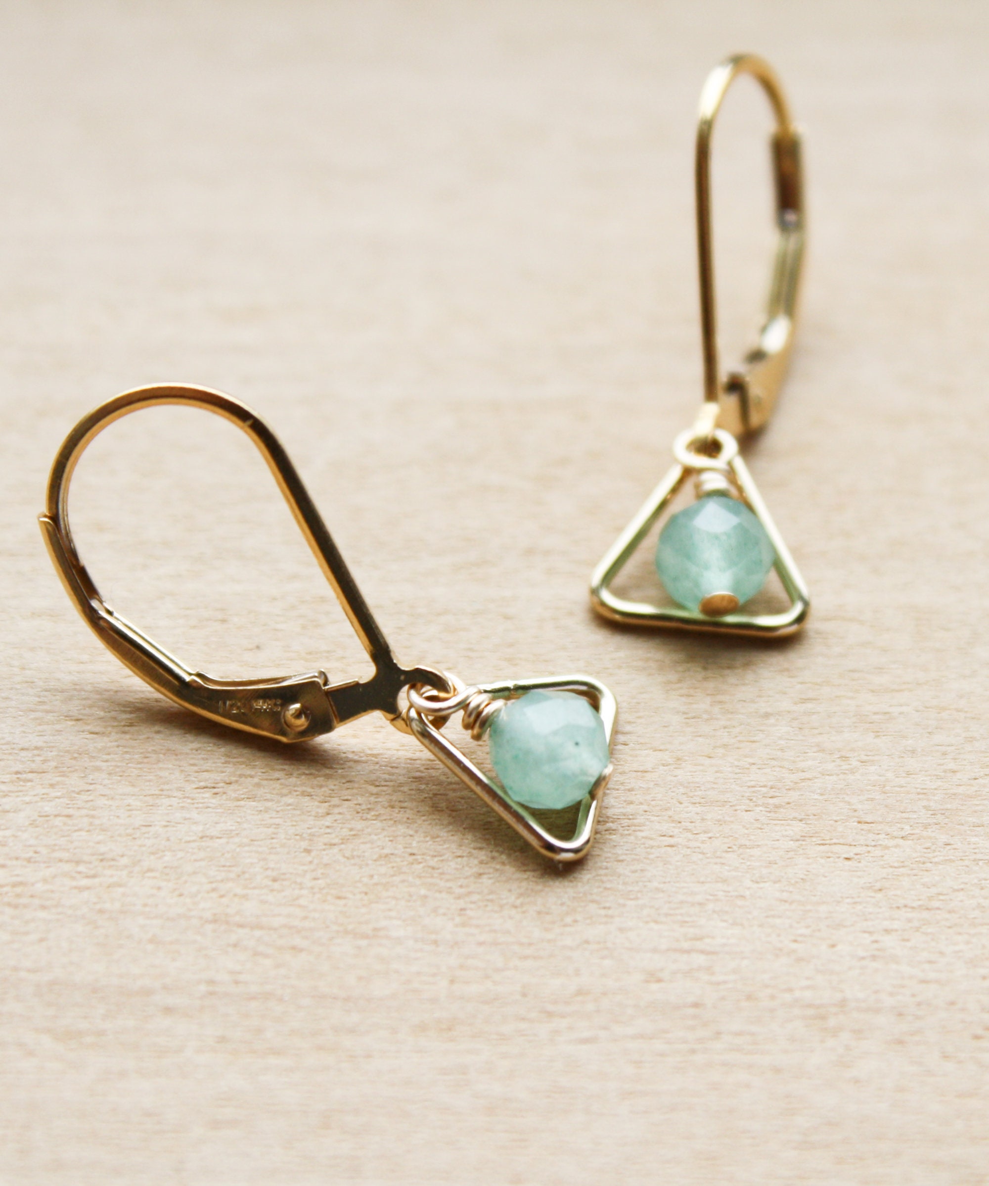 Green Aventurine Earrings: Geometric Dangle, 14k Gold Fill Leverback