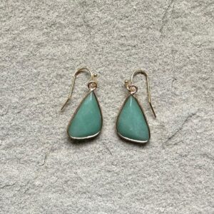Green Aventurine Earrings, Natural Aventurine Stone Earings, Birthstone Earrings, Green Gemstone Gold Triangle Earrings, Aventurine Jewelry