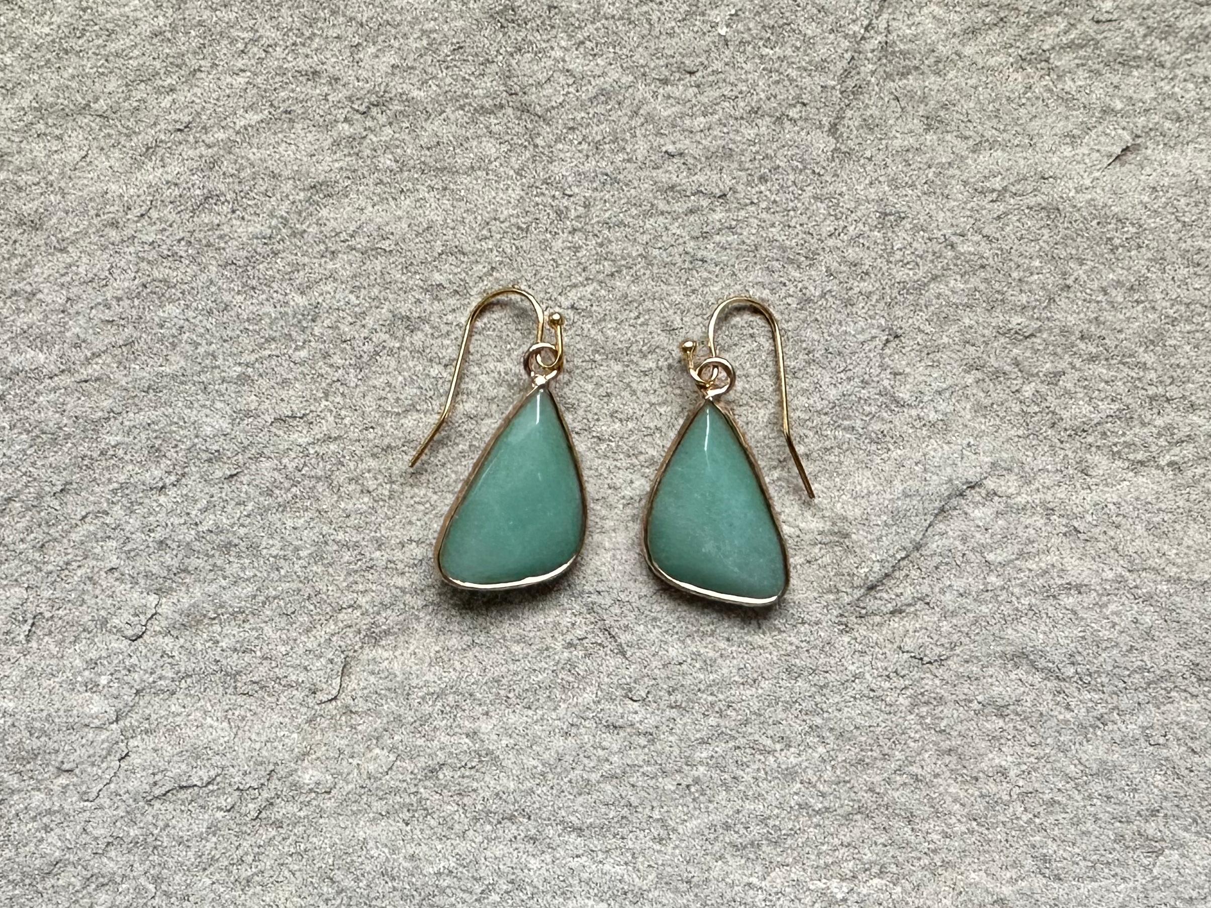 Green Aventurine Earrings, Natural Aventurine Stone Earings, Birthstone Earrings, Green Gemstone Gold Triangle Earrings, Aventurine Jewelry