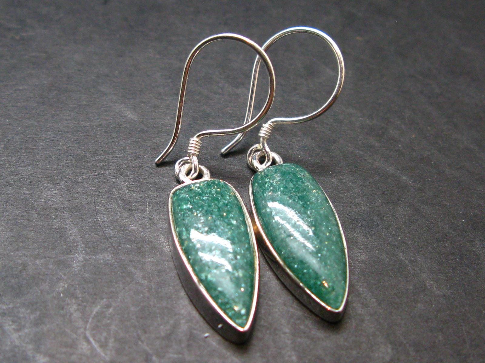 Green Aventurine Silver Earrings From India - 3.62 Grams