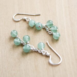 Green Aventurine Sterling Silver Earrings: Gemstone Cluster Dangle
