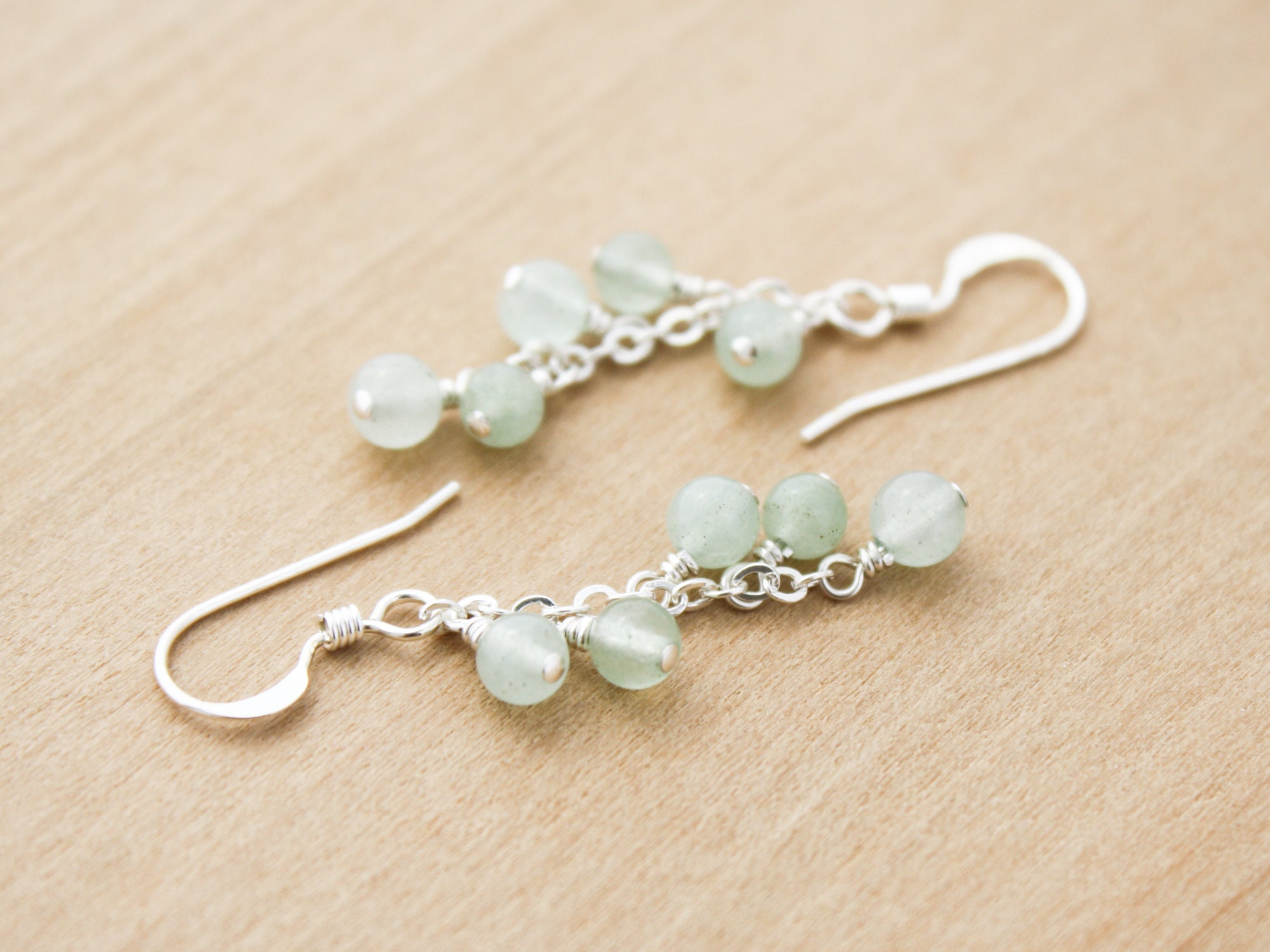 Green Aventurine Earrings: Sterling Silver Dainty Gemstone Clusters