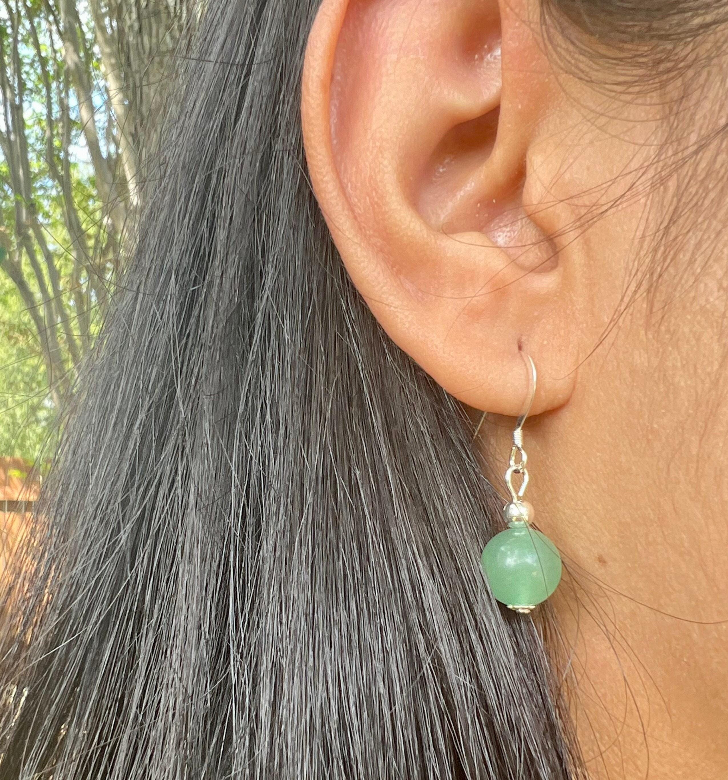 Green Aventurine Sterling Silver Dangle Earrings, Natural Stone