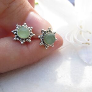 Green Aventurine Sterling Silver Flower Stud Earrings