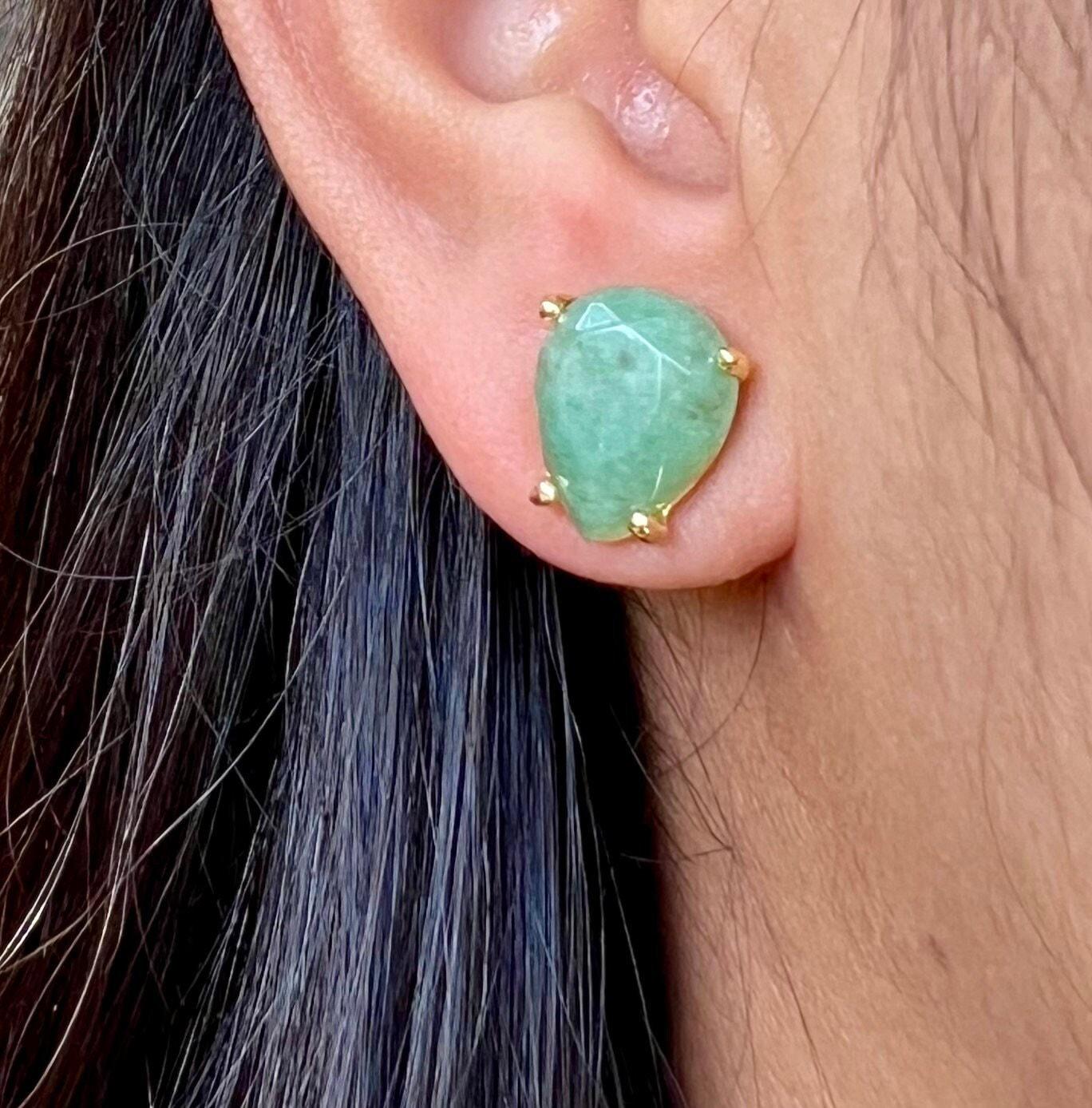 Green Aventurine Stud Earrings – Teardrop Gemstone  Women Jewelry, Crystal Gift For Her