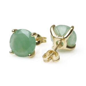 Green Aventurine Stud Earrings · Round Diamond Cut Earrings · 18k Gold Earrings · Gemstone Earrings Studs