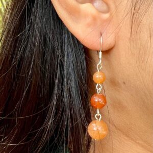 Orange Aventurine Dangle Earrings – Gemstone Drop Silver Jewelry For Women, Gift For Her