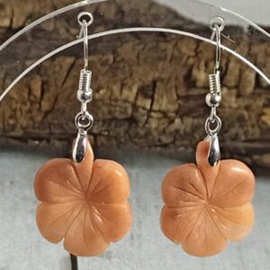 Orange Aventurine Flower Earrings: 925 Silver Dangle Drop