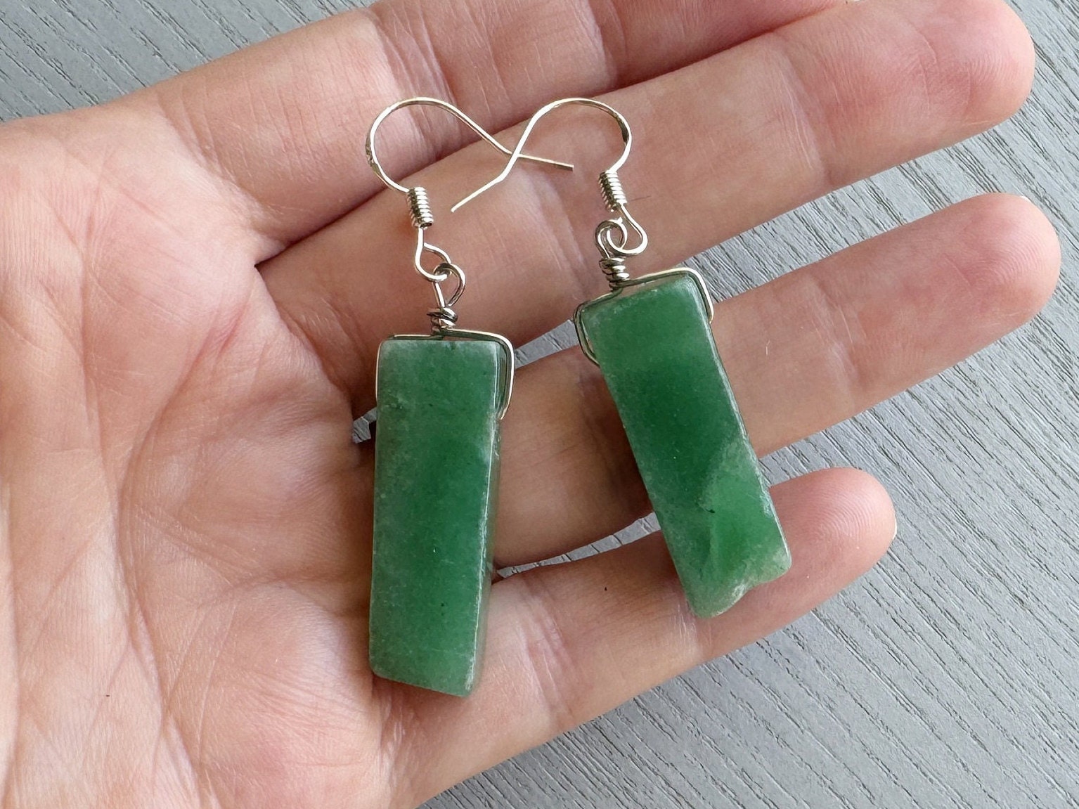 Raw Aventurine Crystal Earrings: Sterling Silver Green Gemstone Dangle