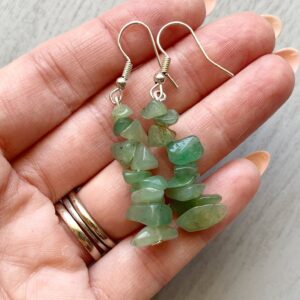 Raw Aventurine Dangle Earrings: Green Crystal Gemstone, Sterling Silver