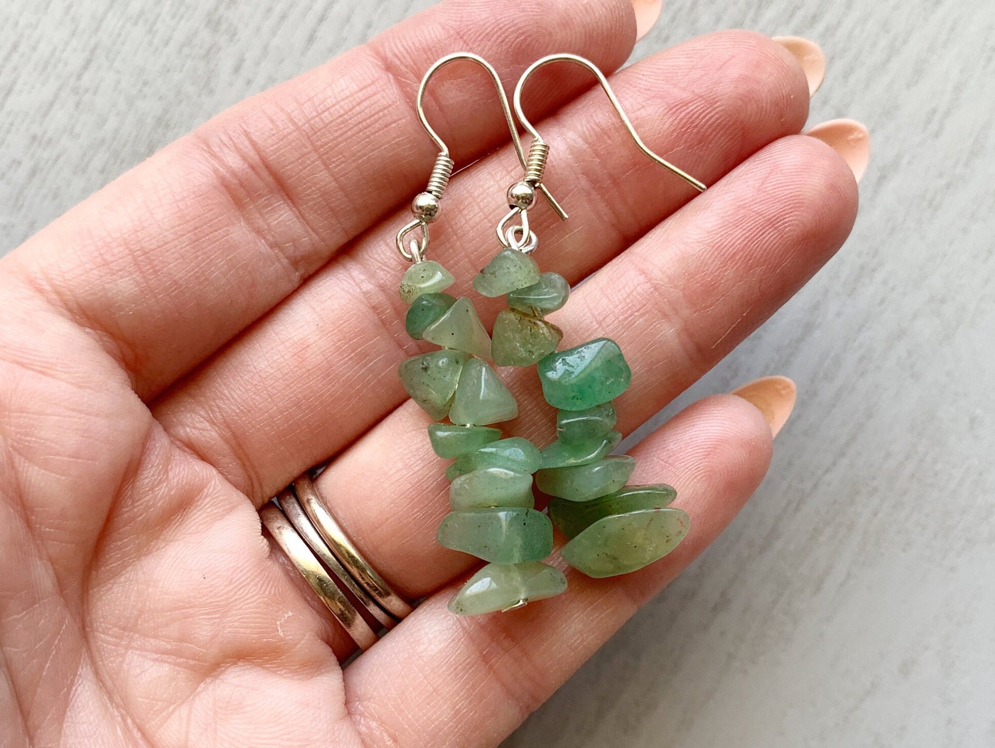 Raw Aventurine Dangle Earrings: Green Crystal Gemstone, Sterling Silver
