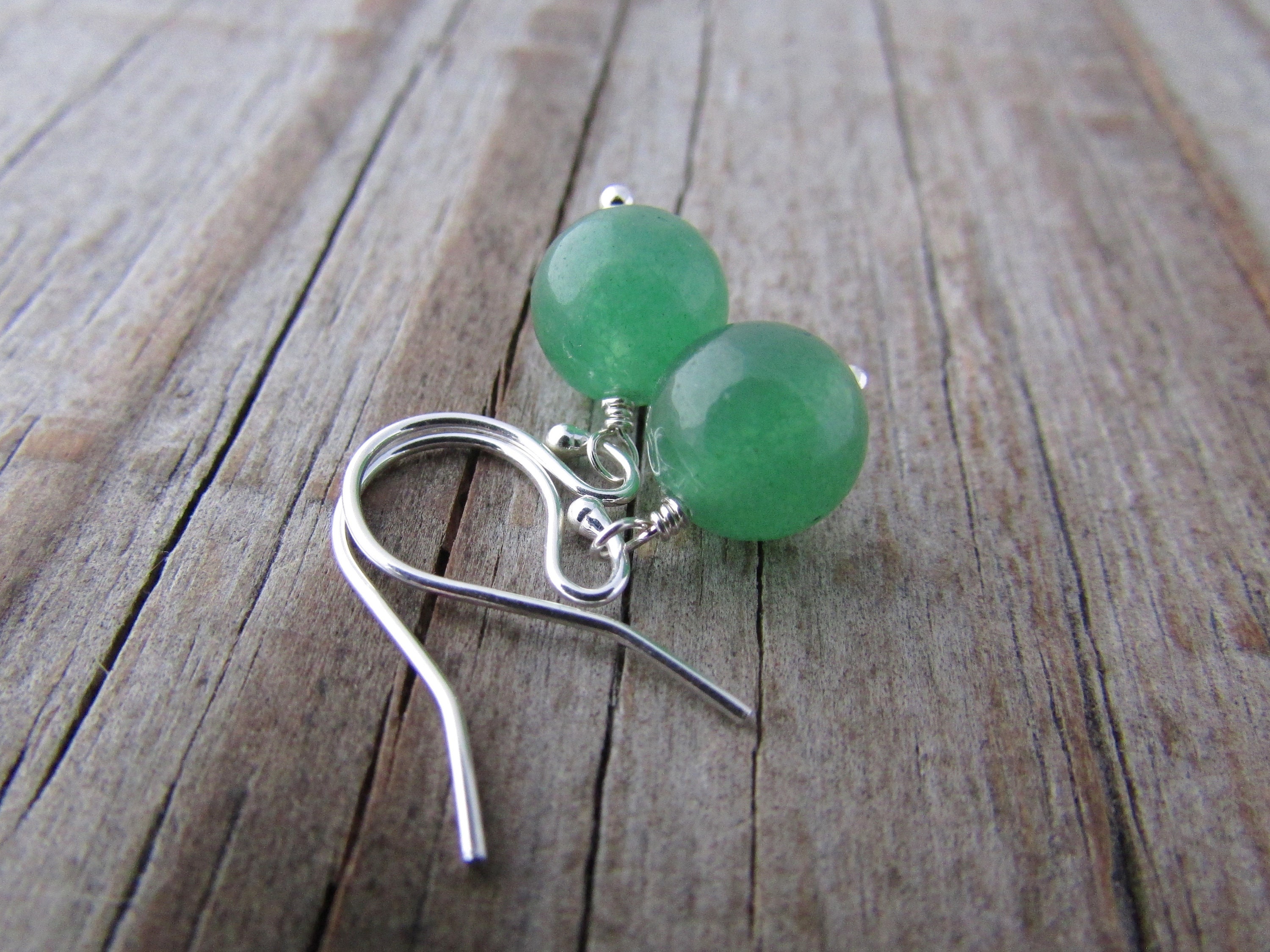 Aventurine Earrings: Simple Green Globes, Sterling Silver Hooks
