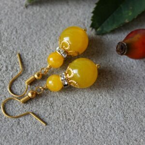 Yellow Aventurine Earrings, Yellow And Gold Earrings, Woman Aventurine Jewelry, Dangle Gemstone Crystal Earrings, Woman Birthday Gift