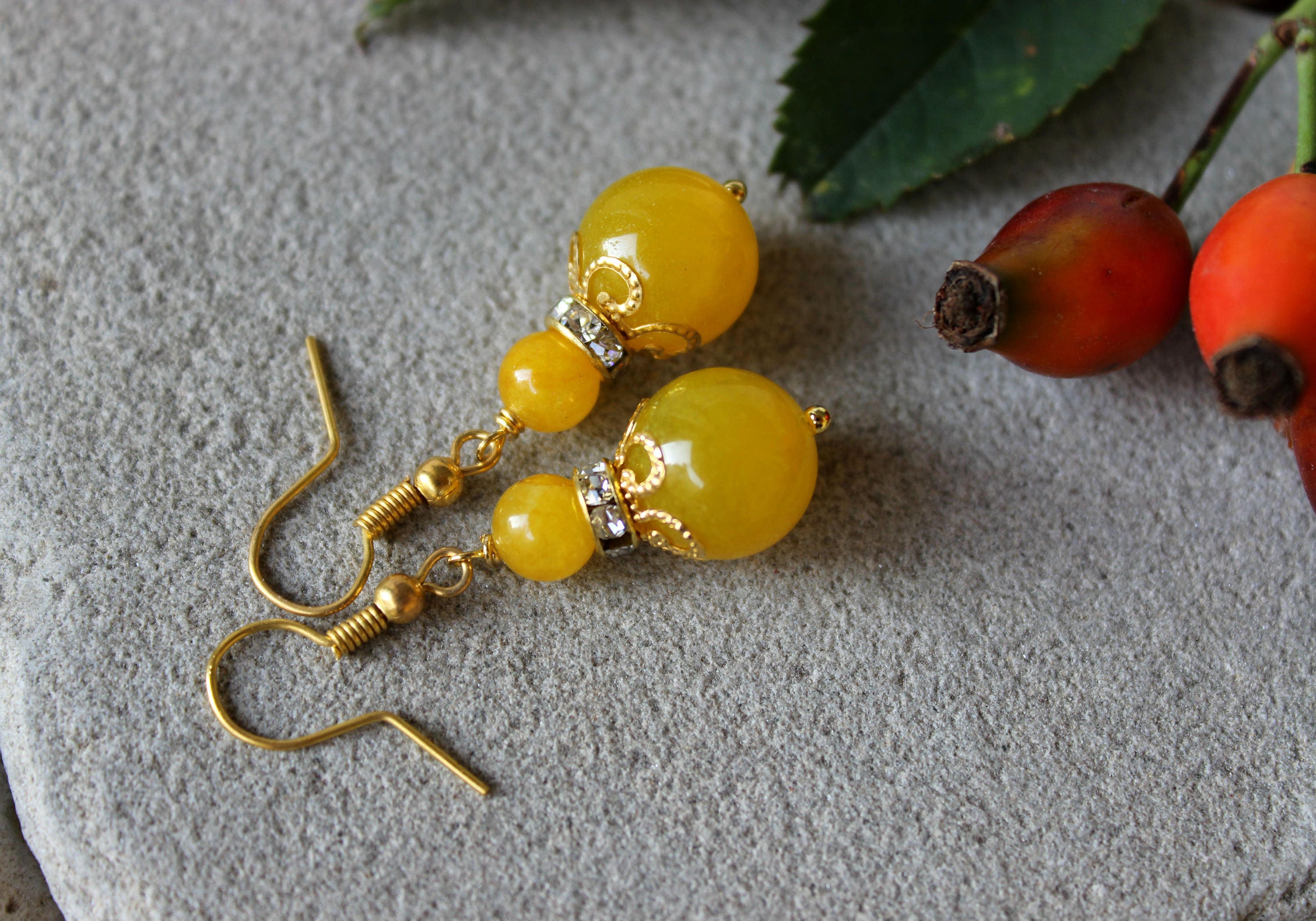 Yellow Aventurine Earrings, Yellow And Gold Earrings, Woman Aventurine Jewelry, Dangle Gemstone Crystal Earrings, Woman Birthday Gift