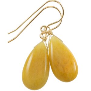 Yellow Aventurine Earrings Teardrop Pear Shaped Smooth 14k Solid Gold Or Filled Or Sterling Silver Great Unique Natural Earthy Daily Drops