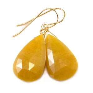 Yellow Aventurine Earrings Teardrop Pear Shaped Faceted 14k Solid Gold Or Filled Or Sterling Silver Great Unique Natural Earthy Color