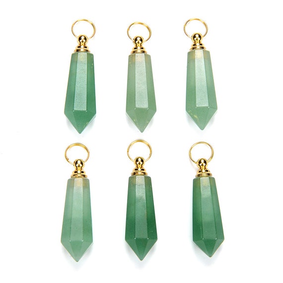 48x15mm Natural Green Aventurine Gemstone Perfume Bottle Pendant Faceted Point, Essential Oil Bottle Beads 1 Bead (80017247-p71) 48x15mm Natural Green Aventurine Gemstone Perfume Bottle Pendant Faceted Point, Essential Oil Bottle Beads 1 Bead (80017247-p71)
