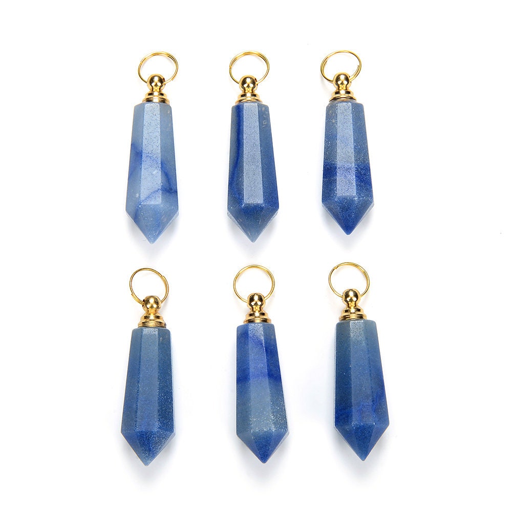 49x15mm Natural Blue Aventurine Gemstone Perfume Bottle Pendant Faceted Point, Essential Oil Bottle Beads 1 Bead (80017249-p71) 49x15mm Natural Blue Aventurine Gemstone Perfume Bottle Pendant Faceted Point, Essential Oil Bottle Beads 1 Bead (80017249-p71)
