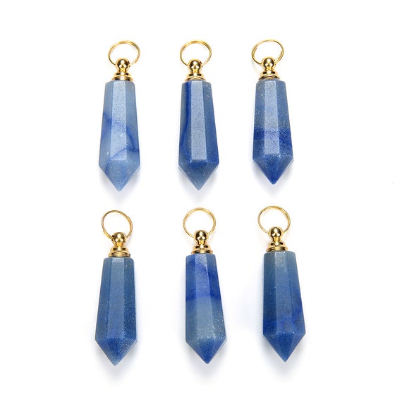 49x15mm Natural Blue Aventurine Gemstone Perfume Bottle Pendant Faceted Point, Essential Oil Bottle Beads 1 Bead (80017249-p71) 49x15mm Natural Blue Aventurine Gemstone Perfume Bottle Pendant Faceted Point, Essential Oil Bottle Beads 1 Bead (80017249-p71)