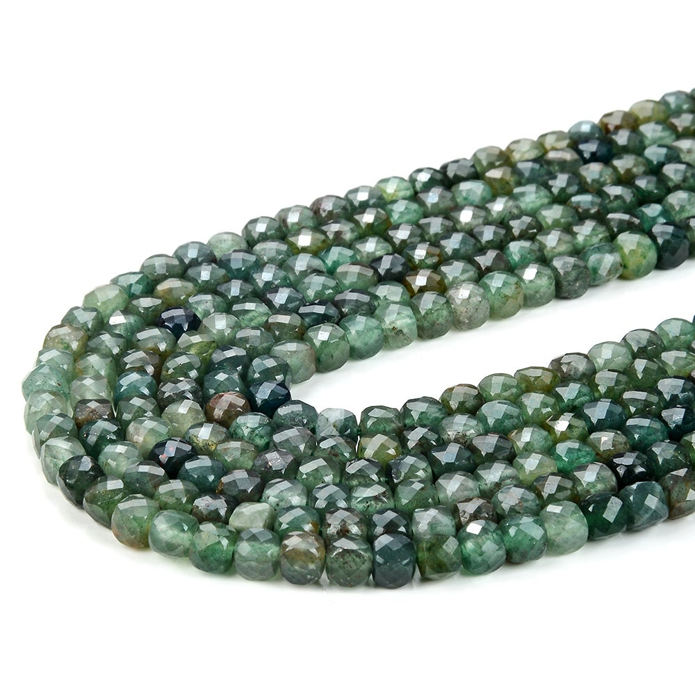 4mm Natural Dark Green Aventurine Gemstone Grade Aaa Micro Faceted Square Cube Loose Beads (p22)