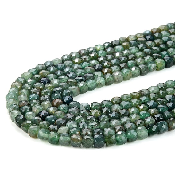 4mm Natural Dark Green Aventurine Gemstone Grade Aaa Micro Faceted Square Cube Loose Beads Bulk Lot 1,2,6,12 And 50 (p22)