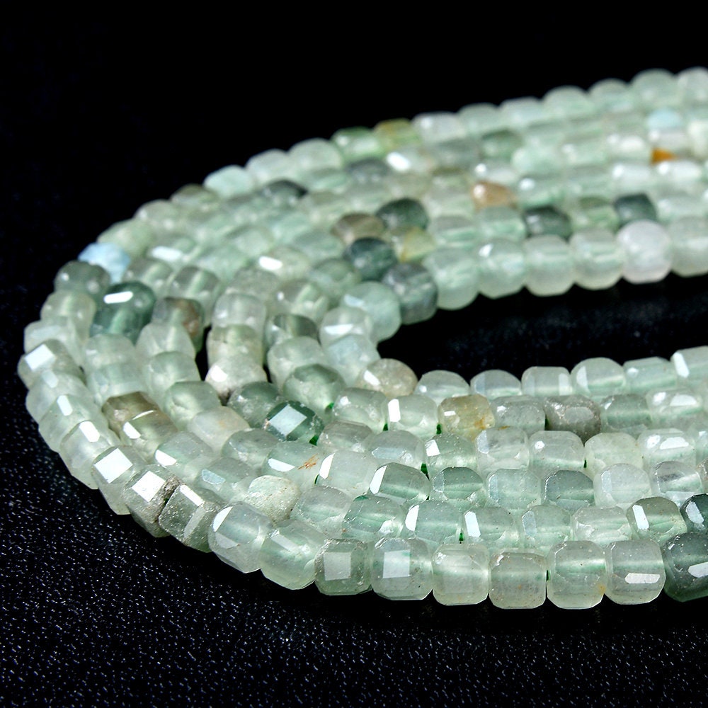 4mm Natural Light Green Aventurine Gemstone Grade Aa Micro Faceted Diamond Cut Cube Loose Beads (p41)