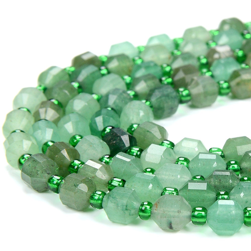 6mm Natural Green Aventurine Gemstone Grade Aa Faceted Prism Double Point Cut Loose Beads (d342)