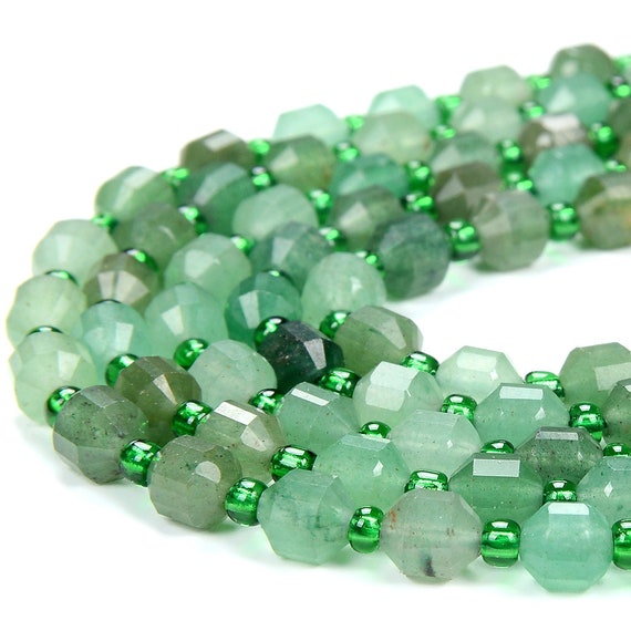 6mm Natural Green Aventurine Gemstone Grade Aa Faceted Prism Double Point Cut Loose Beads Bulk Lot 1,2,6,12 And 50 (d342)