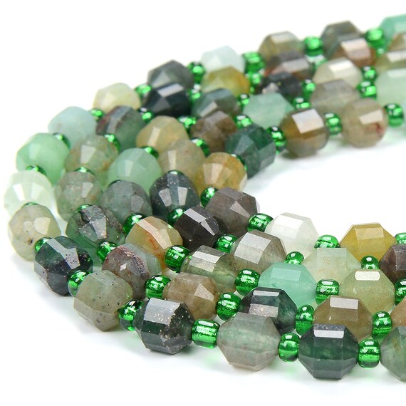 6mm Natural Multi Color Green Aventurine Gemstone Grade Aa Faceted Prism Double Point Cut Loose Beads Bulk Lot 1,2,6,12 And 50 (d342)