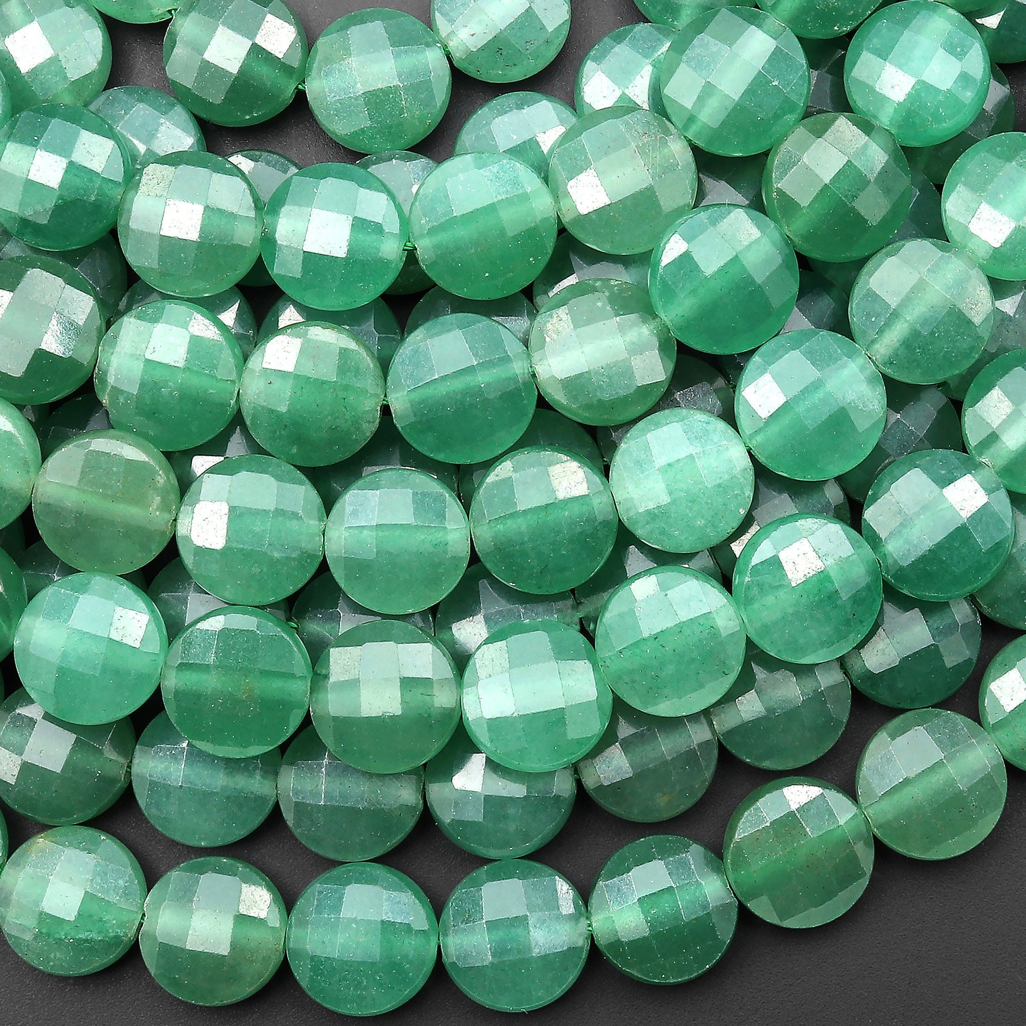Natural Green Aventurine Beads Faceted 10mm Coin Gemstone 15.5" Strand Natural Green Aventurine Beads Faceted 10mm Coin Gemstone 15.5" Strand