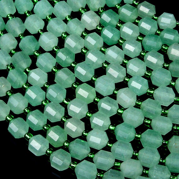 Natural Green Aventurine Gemstone Grade Aaa Faceted Prism Double Point Cut 8mm 10mm Loose Beads Bulk Lot 1,2,6,12 And 50 (d31)