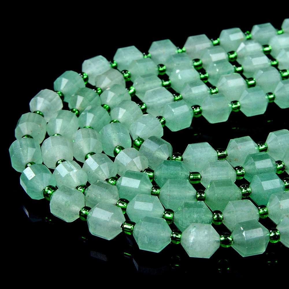 Natural Green Aventurine Gemstone Grade Aaa Faceted Prism Double Point Cut 8mm 10mm Loose Beads (d31)