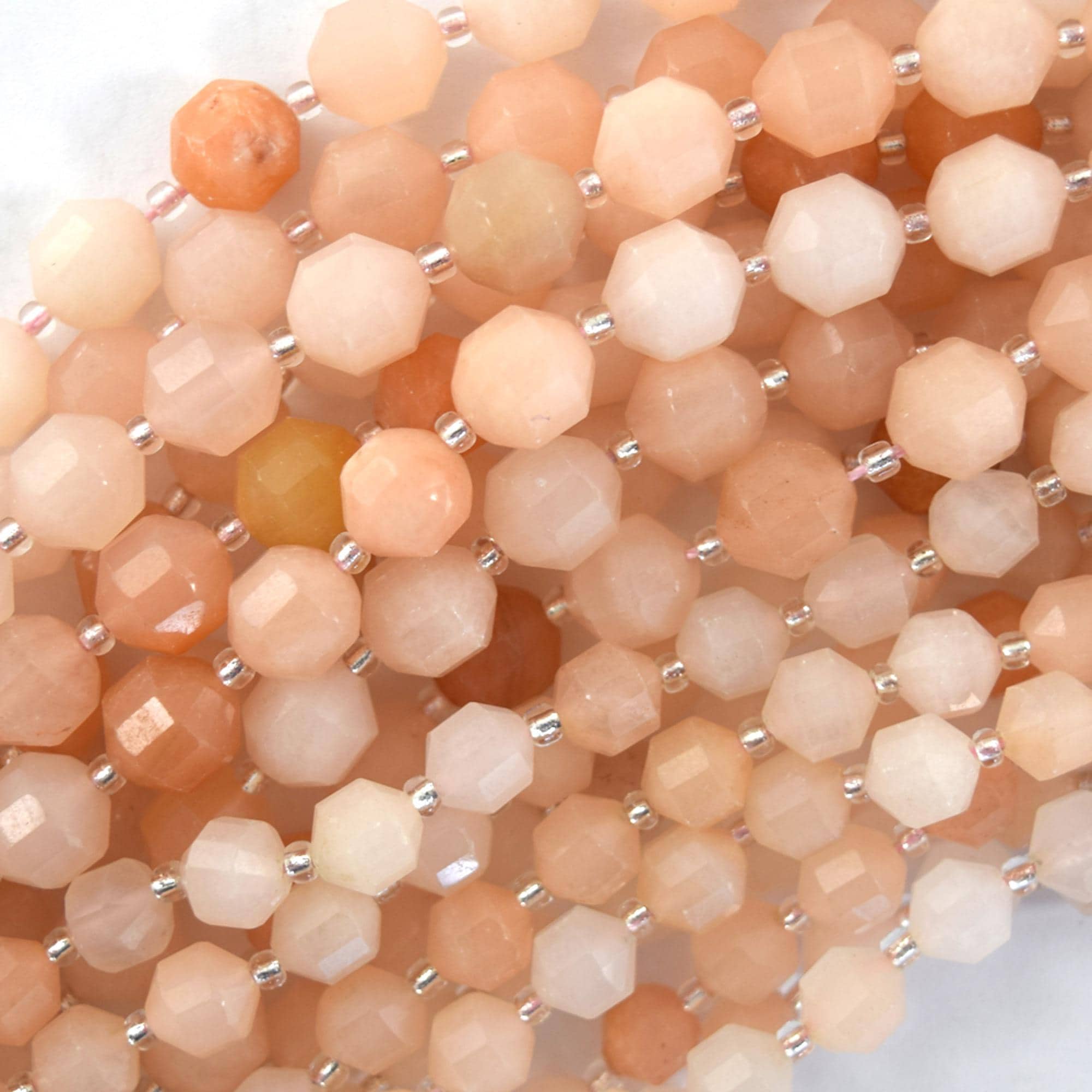 Natural Peach Aventurine Prism Double Point Cut Faceted Beads 15.5" 8mm 10mm Natural Peach Aventurine Prism Double Point Cut Faceted Beads 15.5" 8mm 10mm