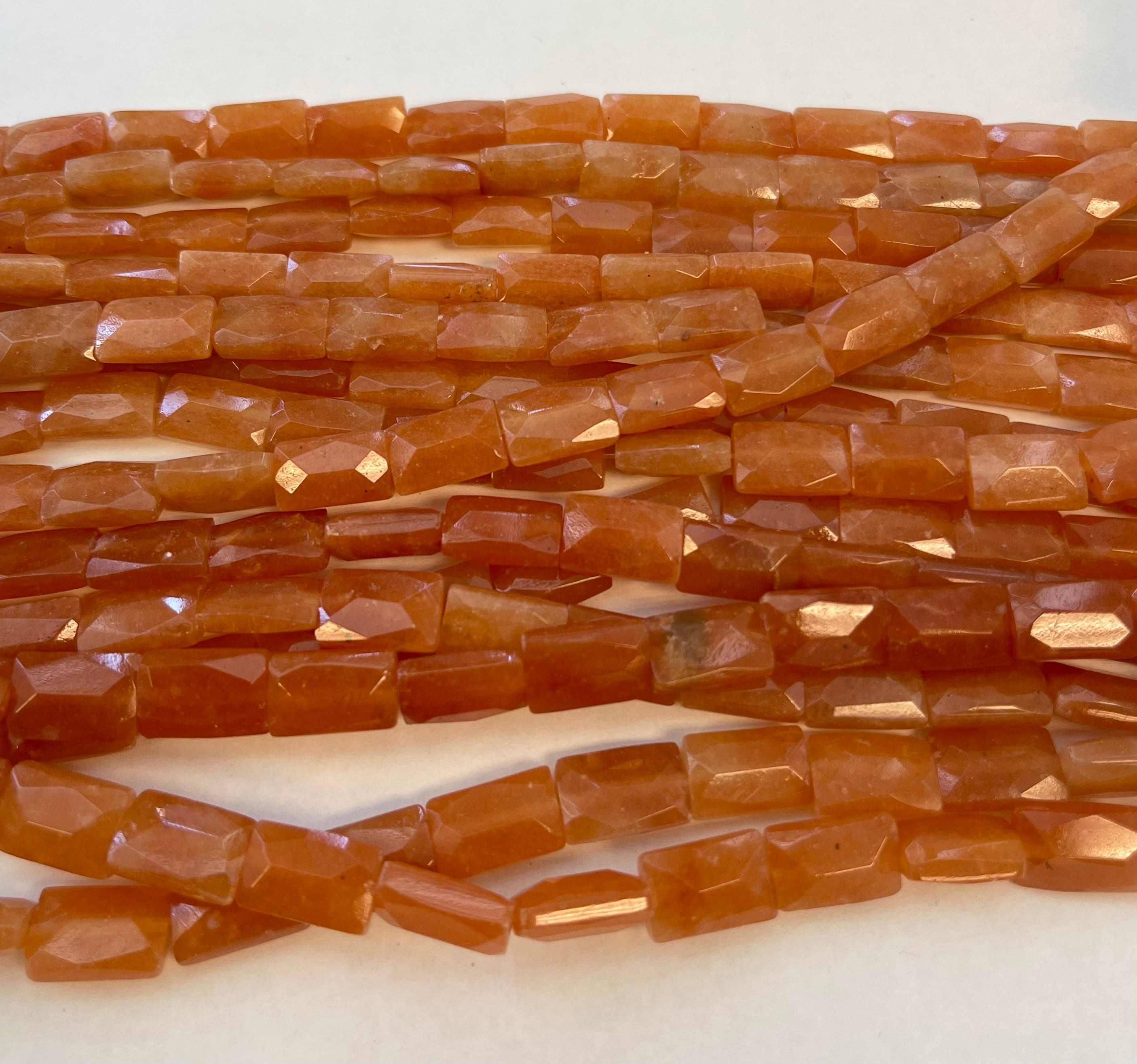 Red Aventurine 10x6x4mm Faceted Rectangle Gemstone Beads~ -15.5 Inch Strand