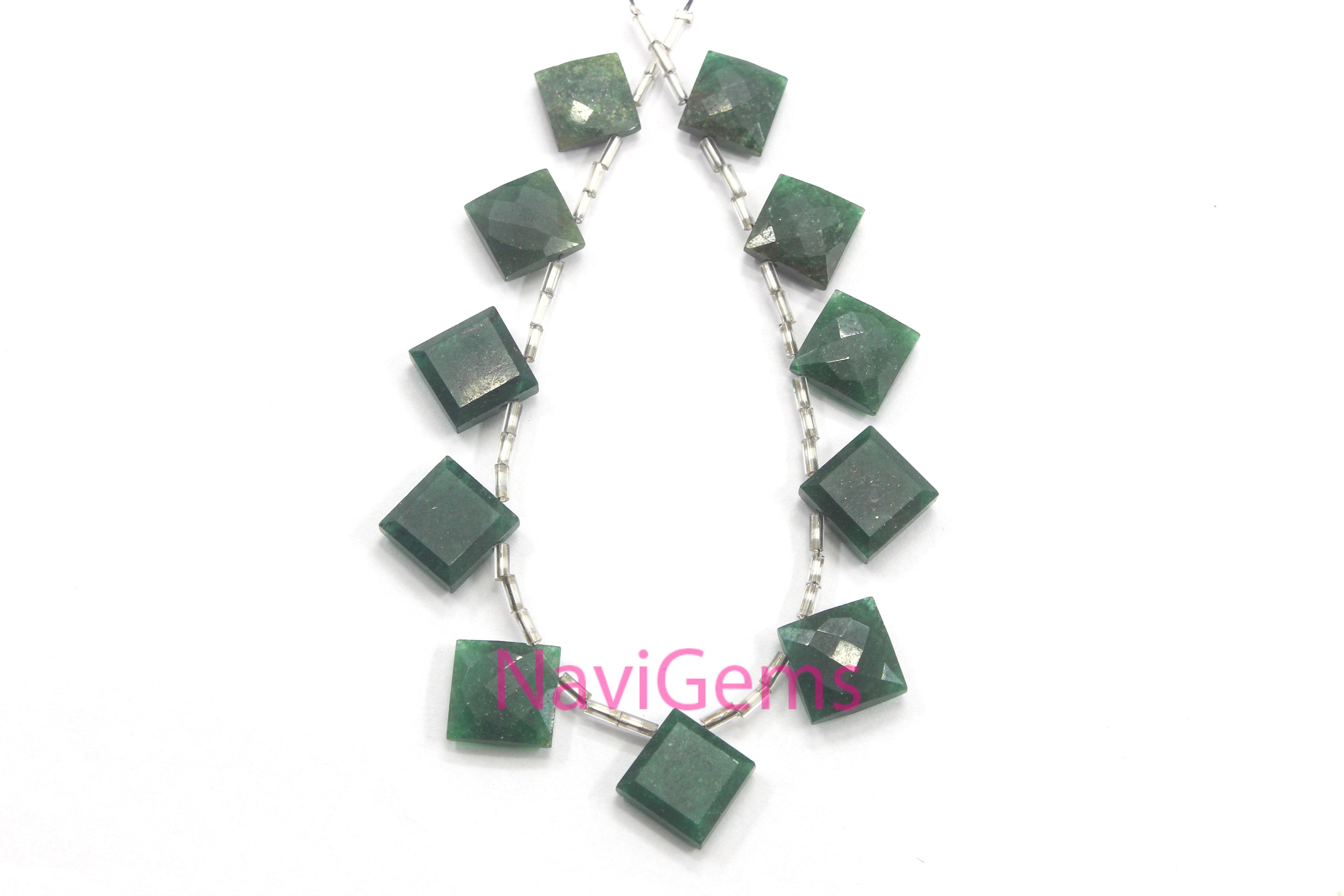 Faceted Square Aventurine Beads: Natural Green Gemstone Strand (11-13mm)