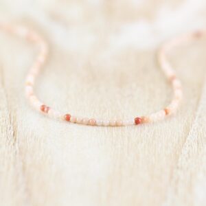 Apricot Pink Aventurine Necklace In Sterling Silver, Gold Or Rose Gold Filled, Dainty Peach Gemstone Choker With Tiny 2mm Smooth Round Beads