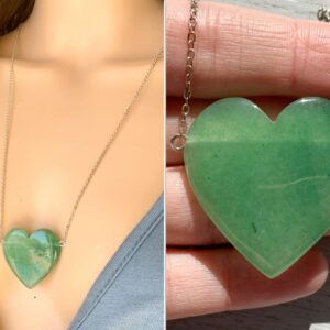 Aventurine Necklace, Big Heart Crystal Necklace Silver Or Gold, Raw Green Gemstone Necklace For Her, Green Aventurine Jewelry Exact Stone