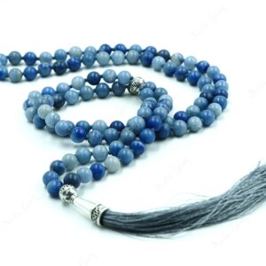 Blue Aventurine Mala Necklace 108 Beads Hand Knotted - Throat Chakra Prayer Beads - Communication & Peace Crystal - Yoga Meditation Zen Gift