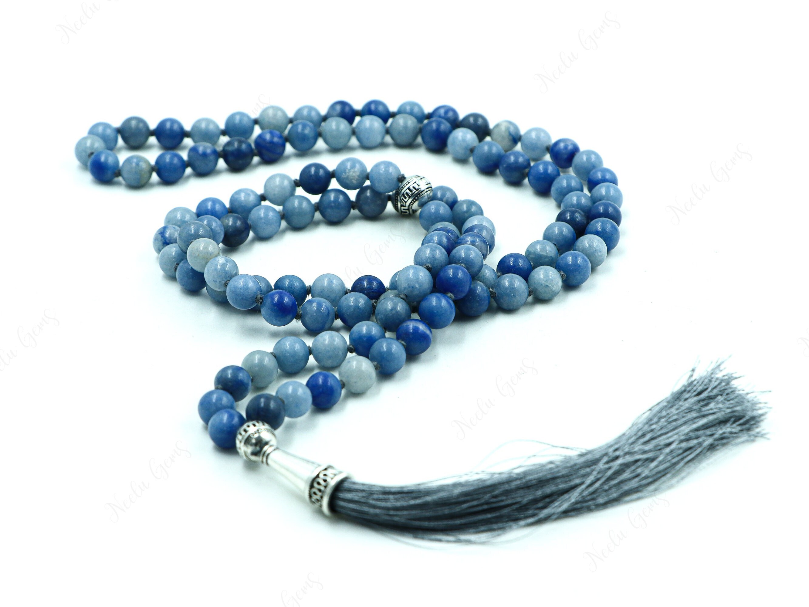 Blue Aventurine Mala Necklace 108 Beads Hand Knotted - Throat Chakra Prayer Beads - Communication & Peace Crystal - Yoga Meditation Zen Gift