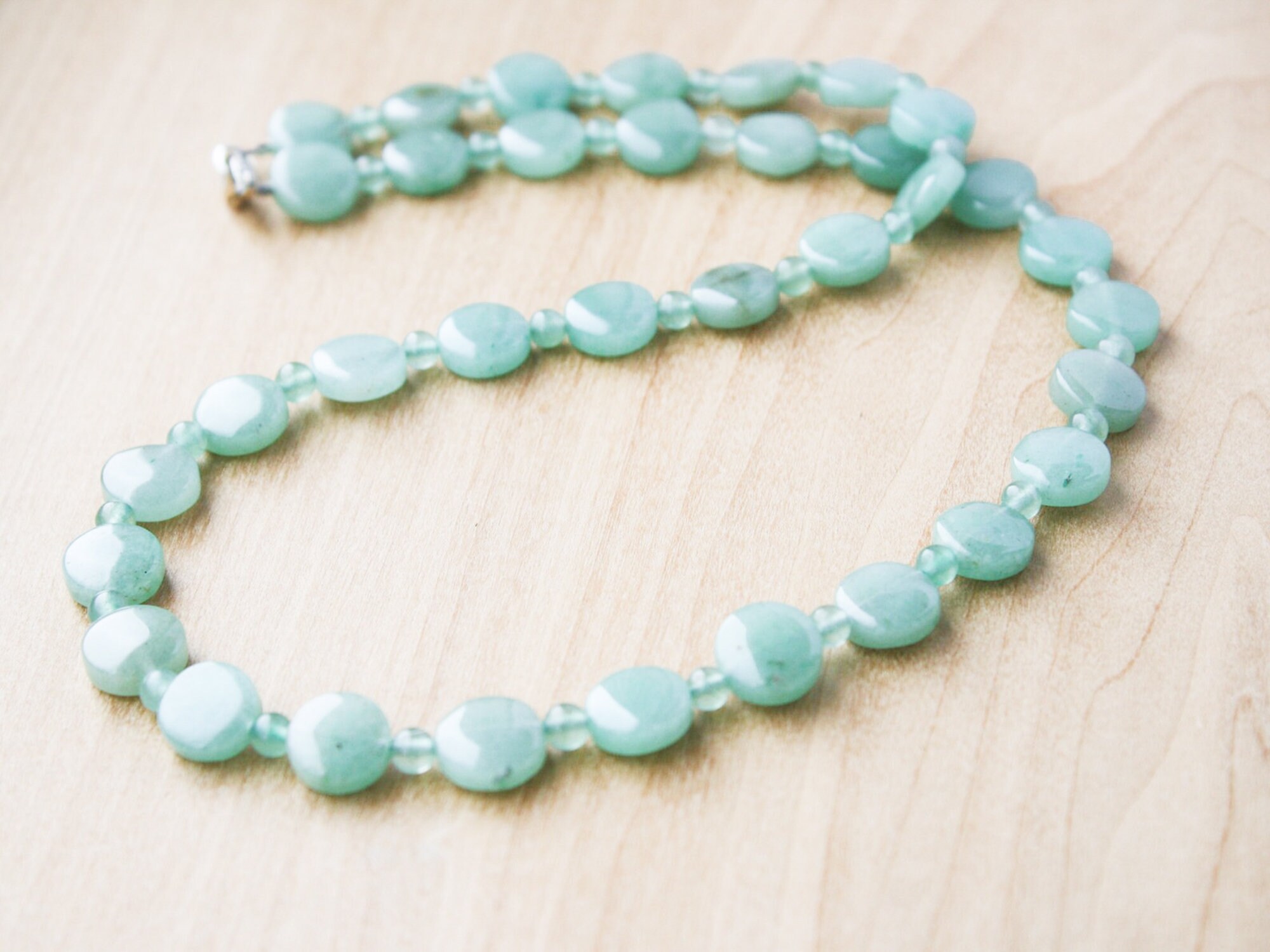 Green Aventurine Beaded Necklace: Sterling Silver Clasp, Gemstone Jewelry