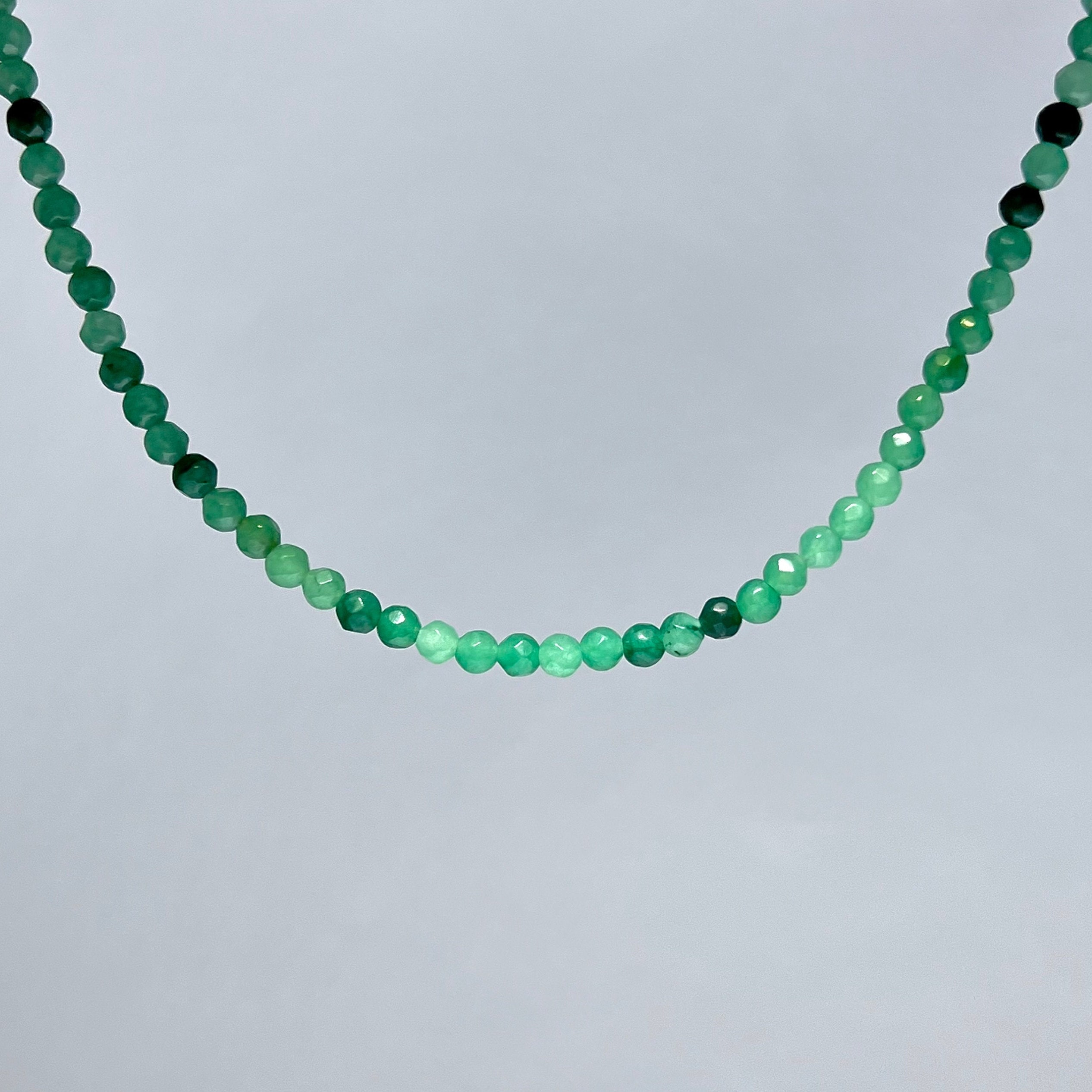 Green Aventurine Crystal Choker: Faceted Bead Necklace, Sterling Silver Green Aventurine Crystal Choker: Faceted Bead Necklace, Sterling Silver