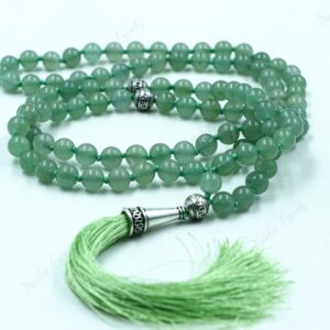 Green Aventurine Mala Necklace 108 Beads Hand Knotted, Lucky Stone Of Opportunity Heart Chakra Tassel Necklace Yoga Meditation Prayer Beads