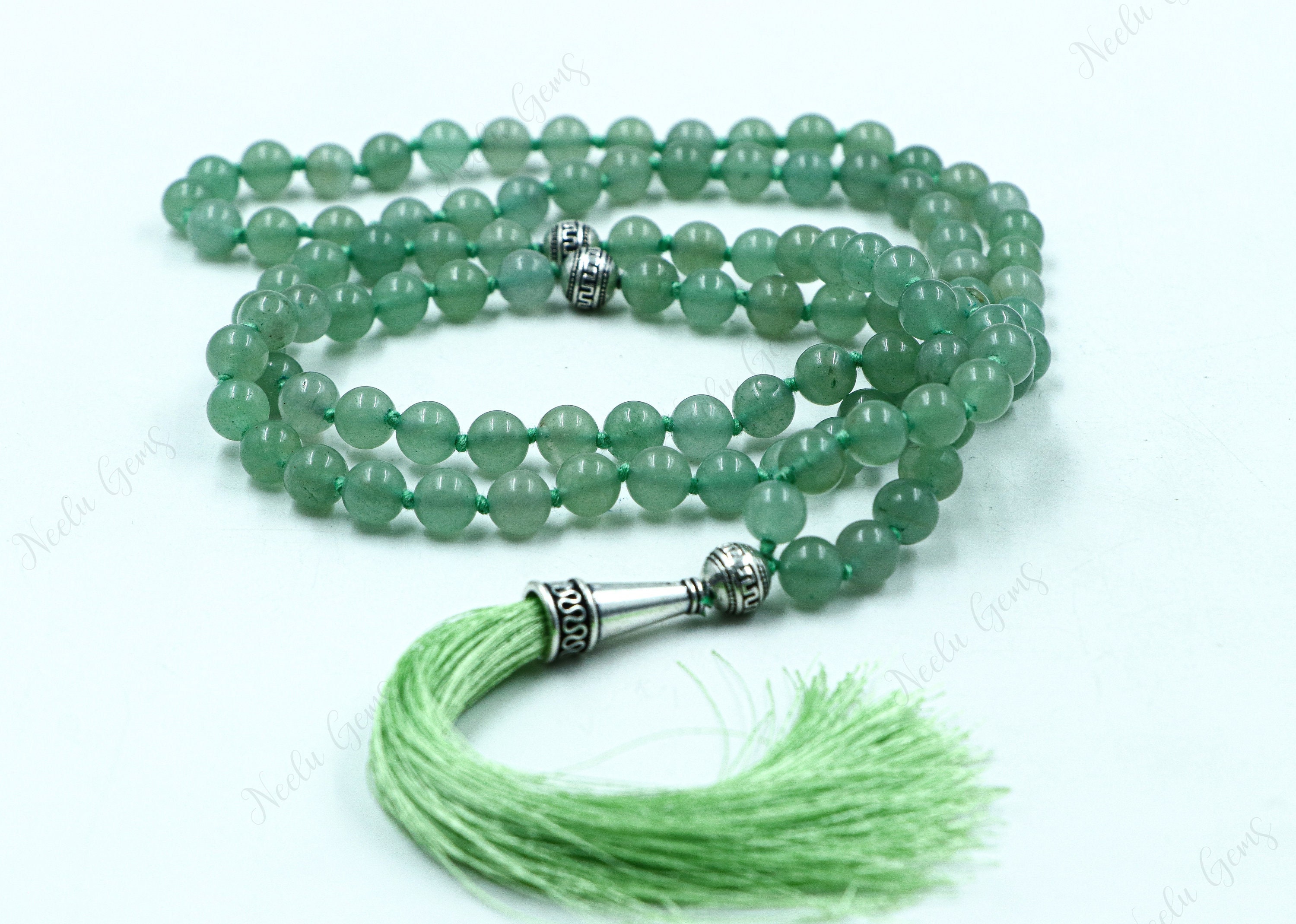 Green Aventurine Mala Necklace 108 Beads Hand Knotted, Lucky Stone Of Opportunity Heart Chakra Tassel Necklace Yoga Meditation Prayer Beads Green Aventurine Mala Necklace 108 Beads Hand Knotted, Lucky Stone Of Opportunity Heart Chakra Tassel Necklace Yoga Meditation Prayer Beads